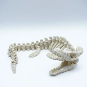 Mosasaurus esqueleto articulado impreso en 3D en PLA+ color hueso, reptil marino con cola segmentada