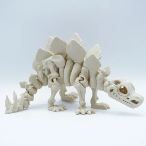 Stegosaurus esqueleto articulado impreso en 3D en PLA+ color hueso, placas dorsales y cola con púas