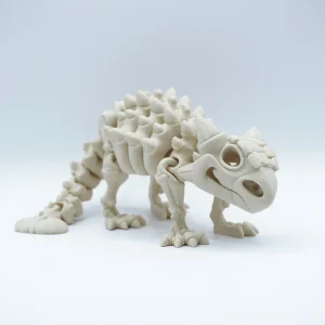 Ankylosaurus esqueleto articulado impreso en 3D en PLA+ color hueso, blindaje dorsal y cola con maza