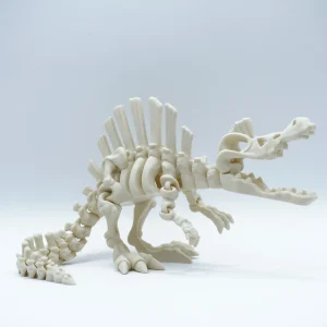 pinosaurus esqueleto articulado impreso en 3D en PLA+ color hueso, con vela dorsal