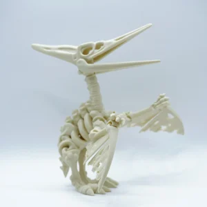 Pteranodon esqueleto articulado impreso en 3D en PLA+ color hueso, con alas articuladas y cresta craneal
