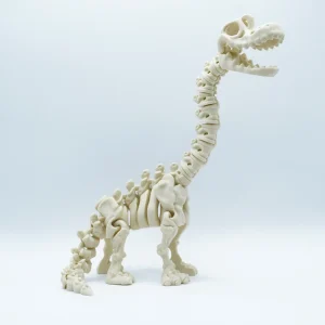 Brachiosaurus esqueleto articulado impreso en 3D en PLA+ color hueso, cuello largo segmentado